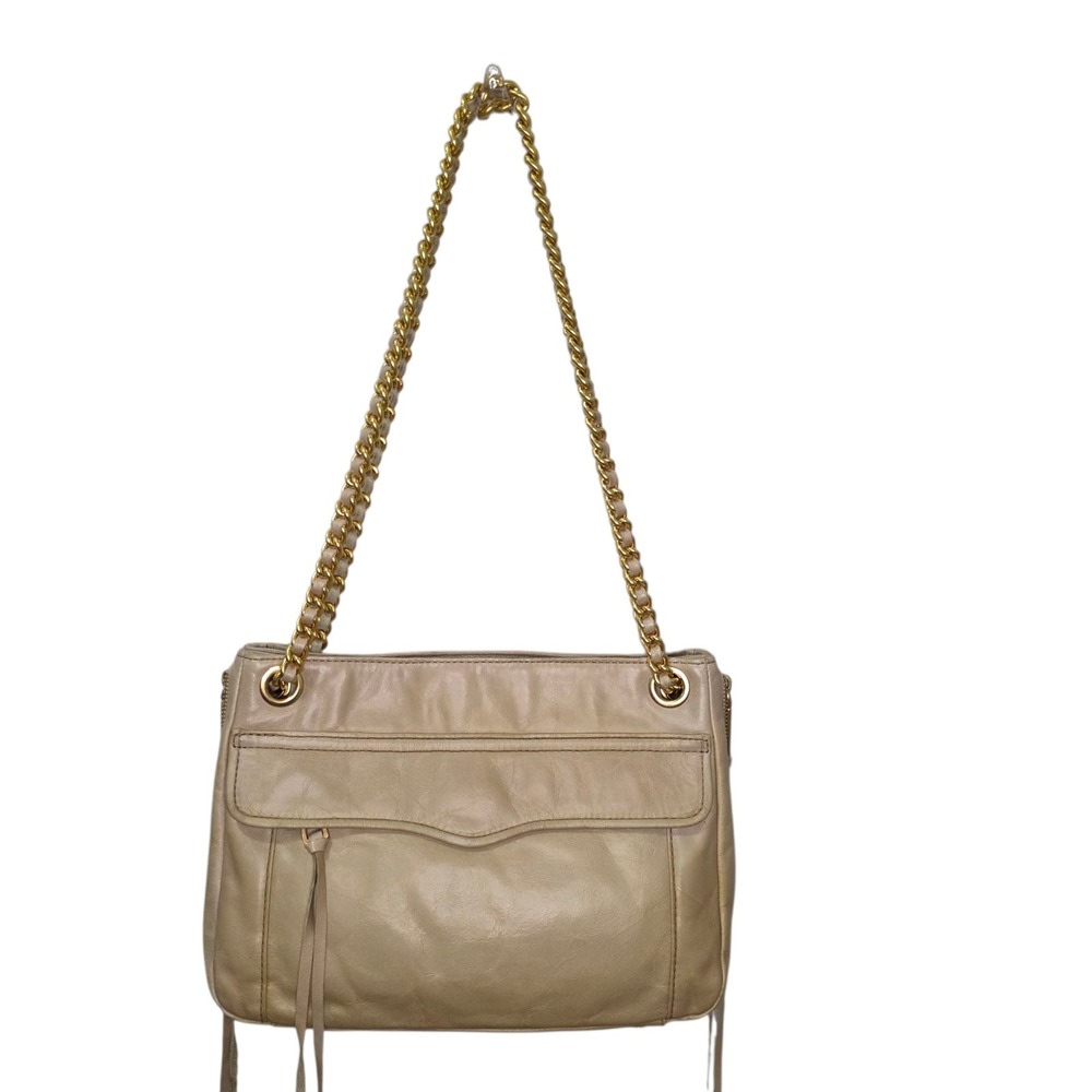 Rebecca Minkoff Leather Shoulder Bag Taupe Gold Chain Crossbody Satchel